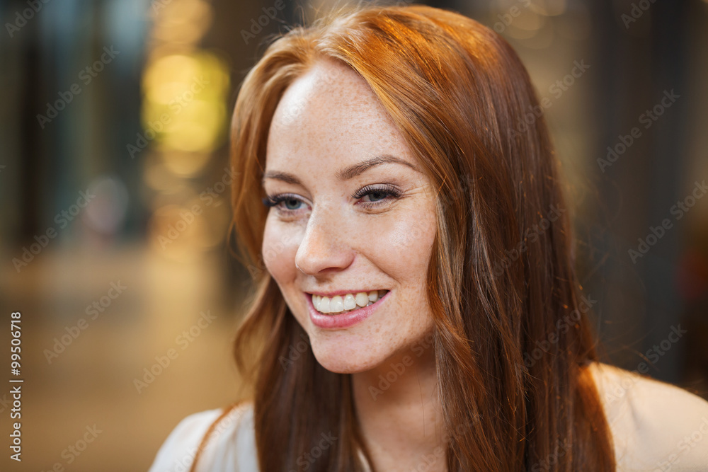 smiling happy young redhead woman face smiling happy young redhead woman face