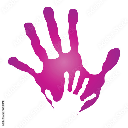 Vector conceptual mother and child pink hand print isolated