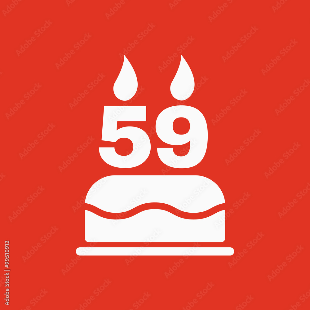 The birthday cake with candles in the form of number 59 icon. Birthday symbol. Flat The birthday cake with candles in the form of number 59 icon. Birthday symbol. Flat