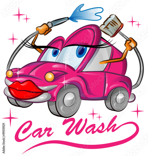 red sexy car wash cartoon isolated on white