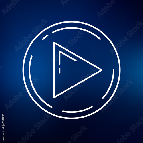 Media play icon. Multimedia player sign. Play symbol. Thin line icon on blue background. Vector illustration.