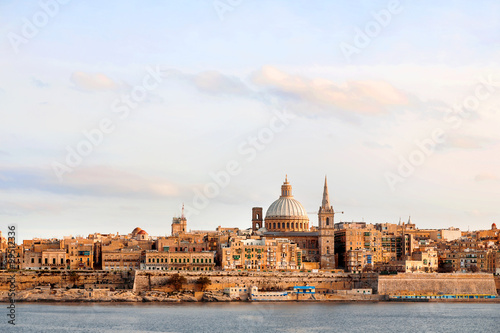 Early winter morning in Valletta, Malta. St.Paul cathedral and other landmarks.