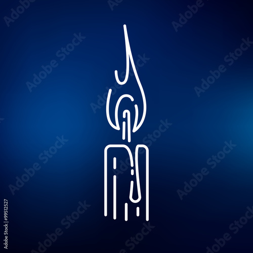 Candle light icon. Candle flame sign. Candle wick symbol. Thin line icon on blue background. Vector illustration.