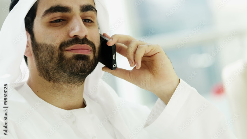 Arabic business male traveller global investment technology smart phone