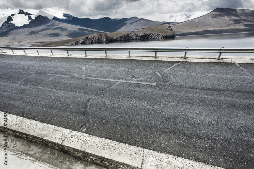 Road and mountains in Tibet, China