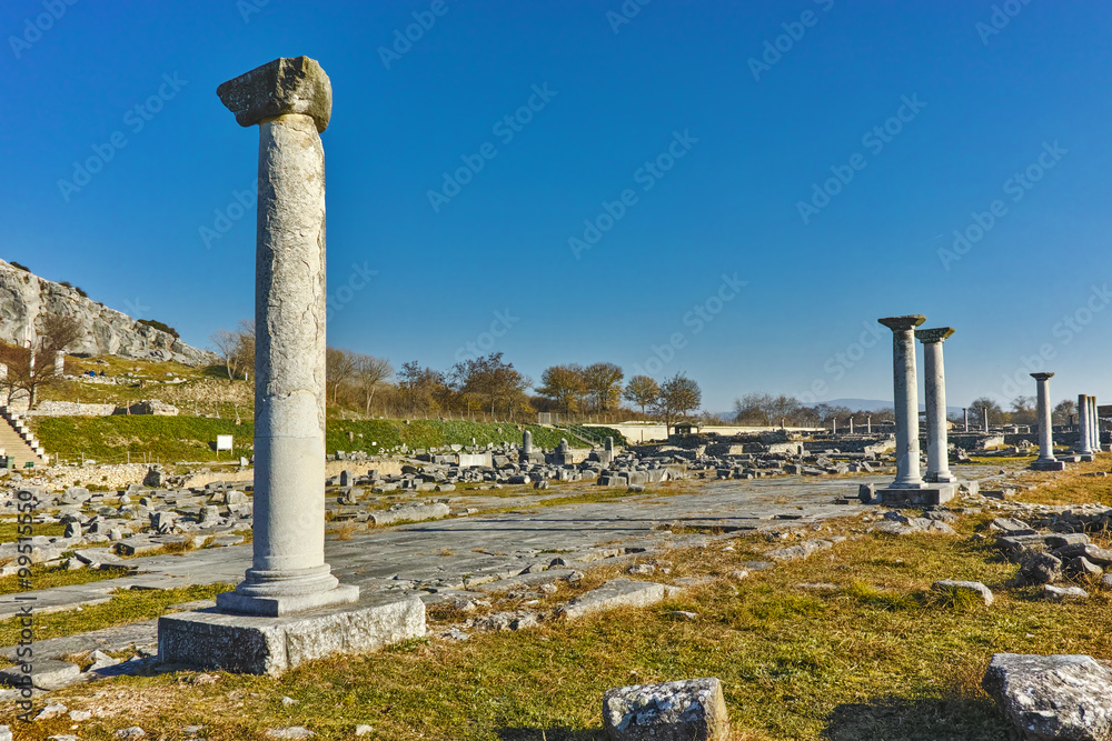 Columns in the archeological area of ancient Philippi, Eastern Macedonia and Thrace, Greece