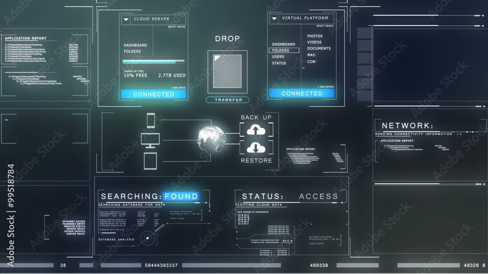 business technology online cloud storage layout motion graphics infographics