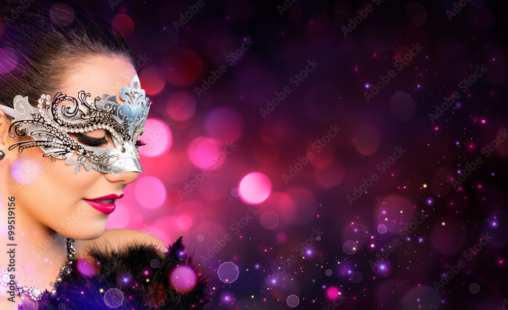 Attractive Woman Wearing Carnival Mask
 - obrazy, fototapety, plakaty 