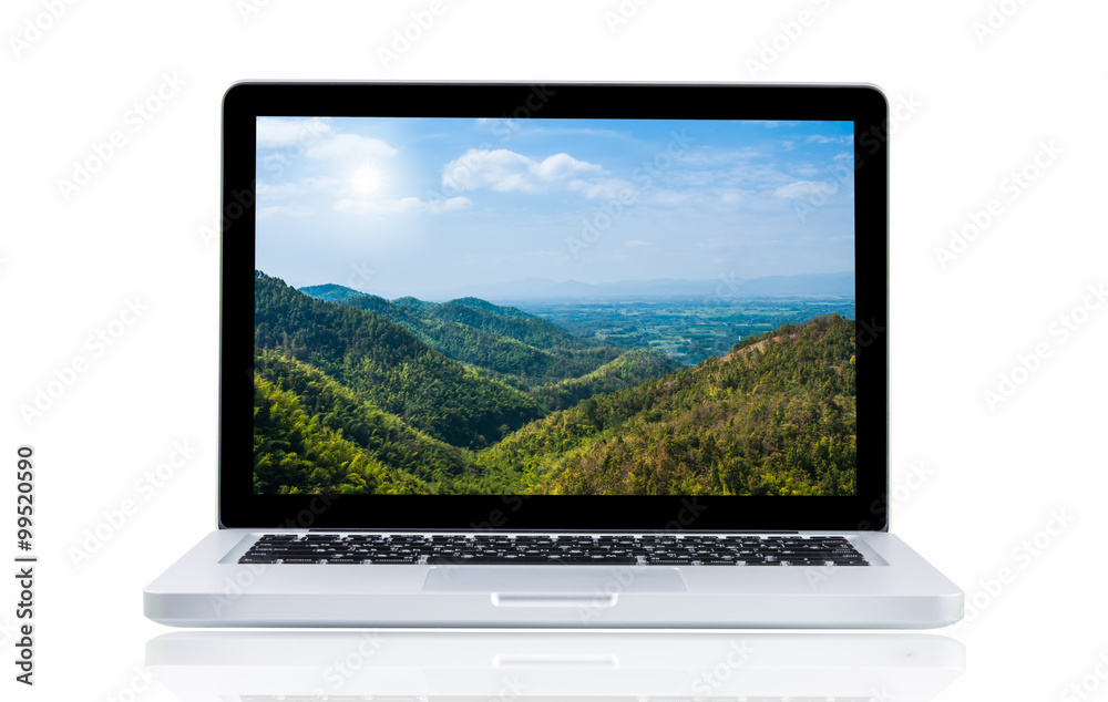Laptop with landscape present monitor Laptop with landscape present monitor