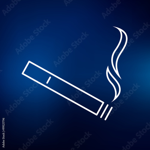 Cigarette icon. Tobacco sign. Smoking symbol. Thin line icon on blue background. Vector illustration.