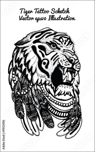 hand drawn illustration of tiger sketch