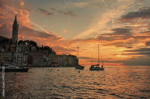 Port of Rovinj in the sunset time in Croatia
