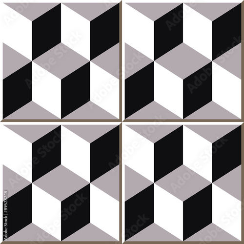 Vintage seamless wall tiles of cubic square, Moroccan, Portuguese.
