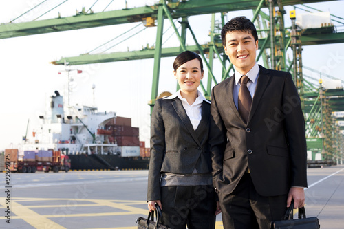 businesspeople at a shipping port