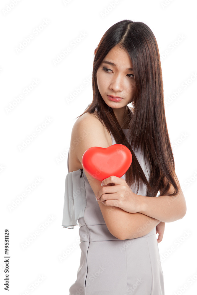 Beautiful young Asian woman with red heart Beautiful young Asian woman with red heart