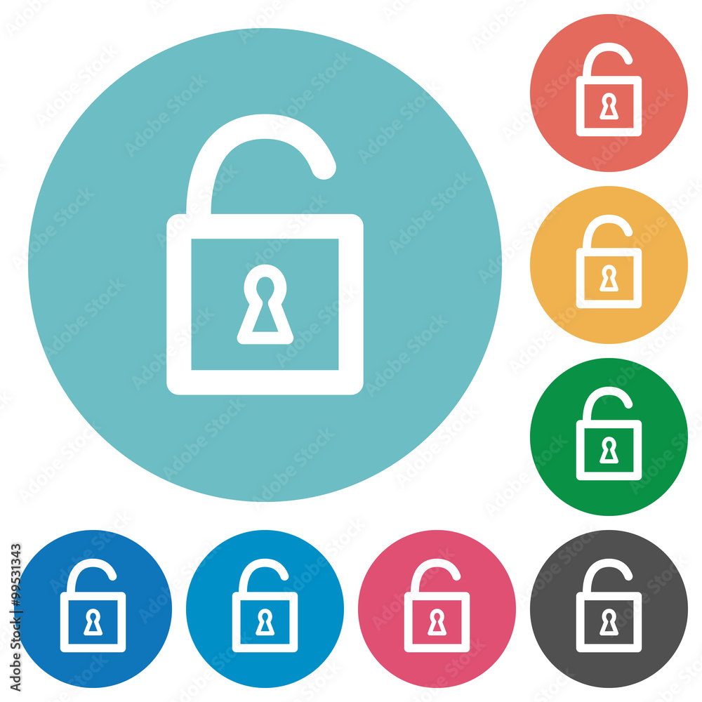 Flat unlocked padlock icons
