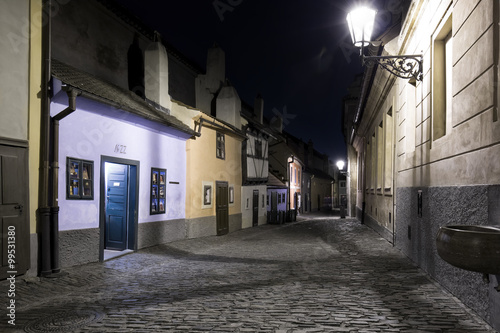 Little houses on Golden street inside of Hrandcany Castle in night  Prague  Czech Republic