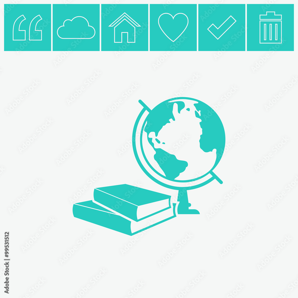 Books and globe vector icon. Education symbol.