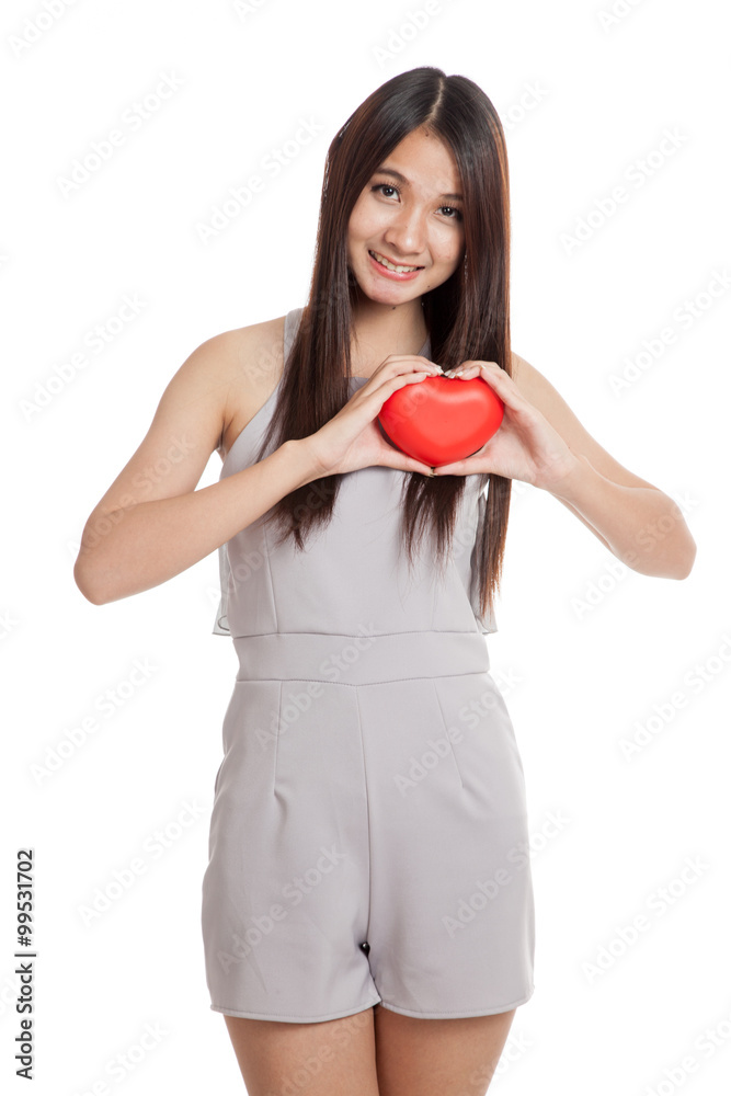 Beautiful young Asian woman with red heart Beautiful young Asian woman with red heart