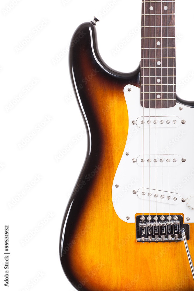 Naklejka premium Zbliżenie ciała gitara elektryczna na białym tle