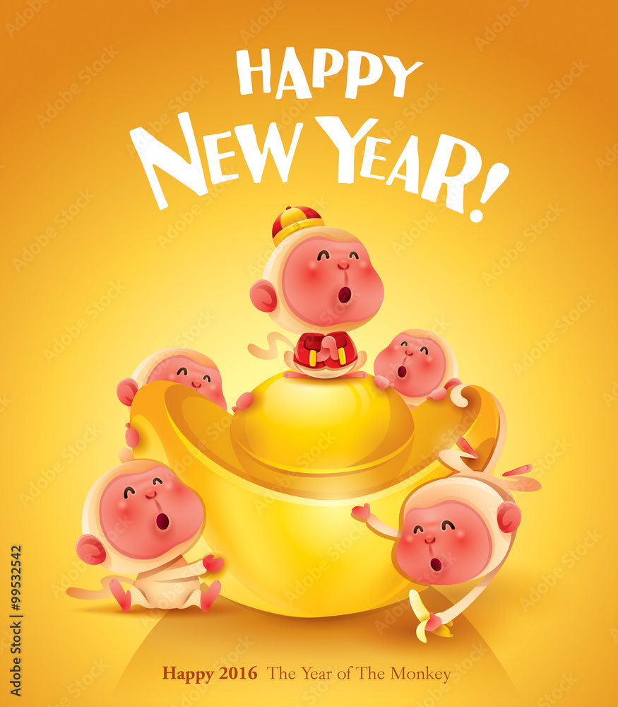 Happy New Year! The year of the monkey. Poster design. Happy New Year! The year of the monkey. Poster design.