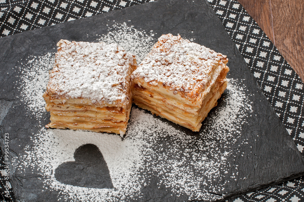 Two piece of Mille-Feuille puff pastry or Napoleon