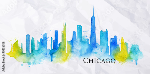 Obraz na płótnie Silhouette watercolor Chicago w salonie