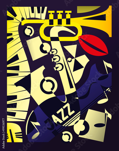 Vector illustration for design banner jazz music festival in retro geometric abstraction style