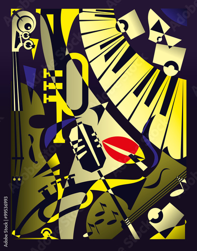 Vector illustration for design banner jazz music festival in retro geometric abstraction style