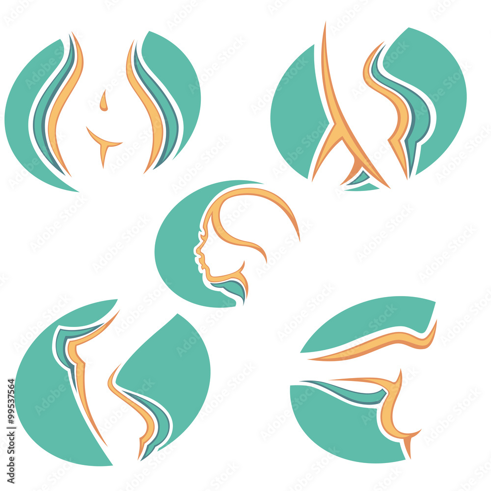 beauty, fit and plastic surgery symbols and emblems, vector coll