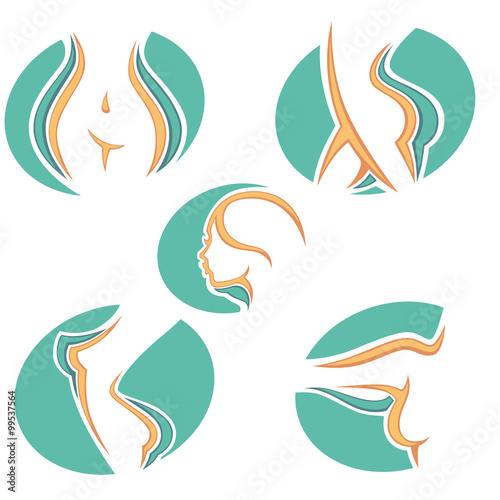 beauty, fit and plastic surgery symbols and emblems, vector coll