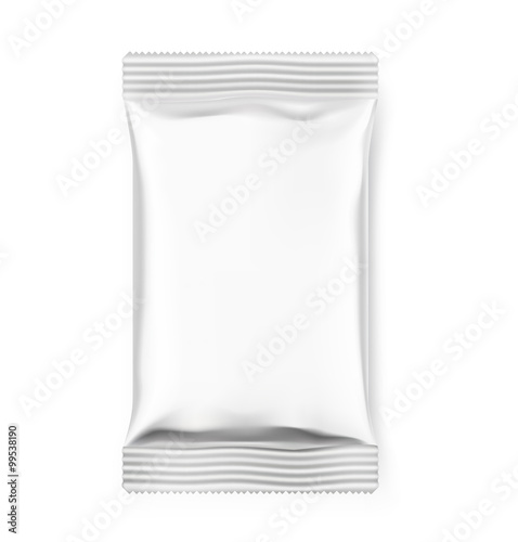 Pillow flow pack with realistic transparent shadows on white background. photo