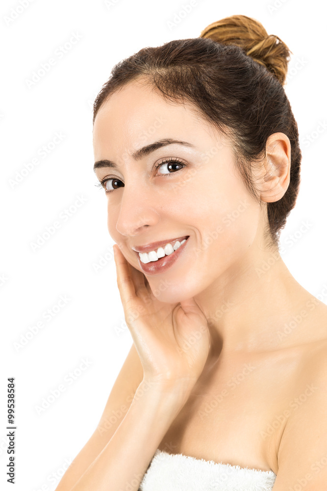 Woman touching her healthy skin