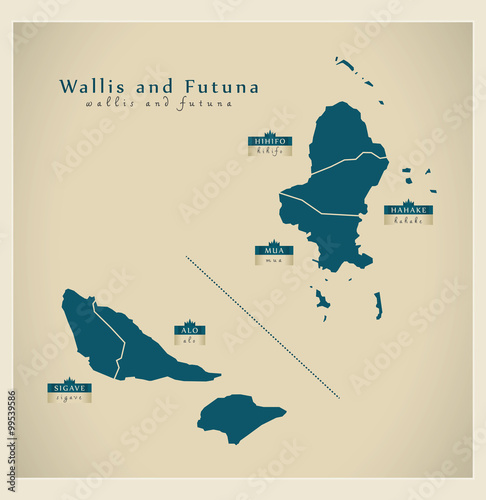 Modern Map - Wallis and Futuna Islands with names details WF