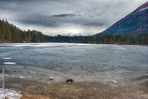 Frozen lake close up detail panorana photo