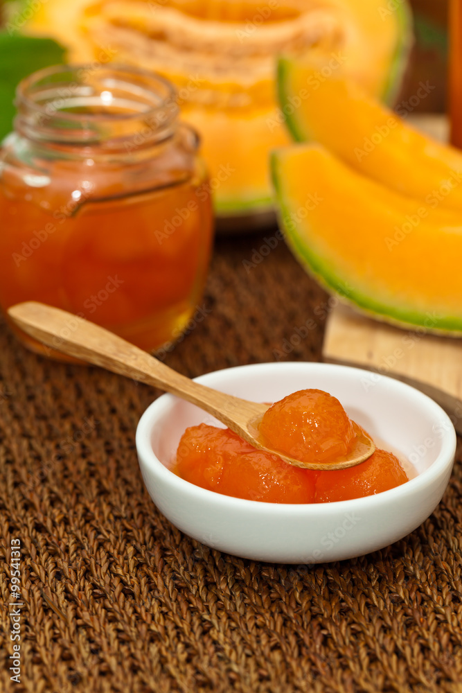 Cantaloupe Melon Compote or Jam. Selective soft focus. Cantaloupe Melon Compote or Jam. Selective soft focus.