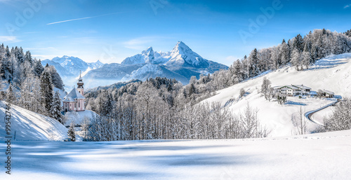 Winter Wonderland with chapel in the Alps