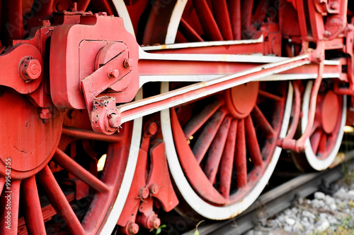 Old steam train driving wheel mechanism