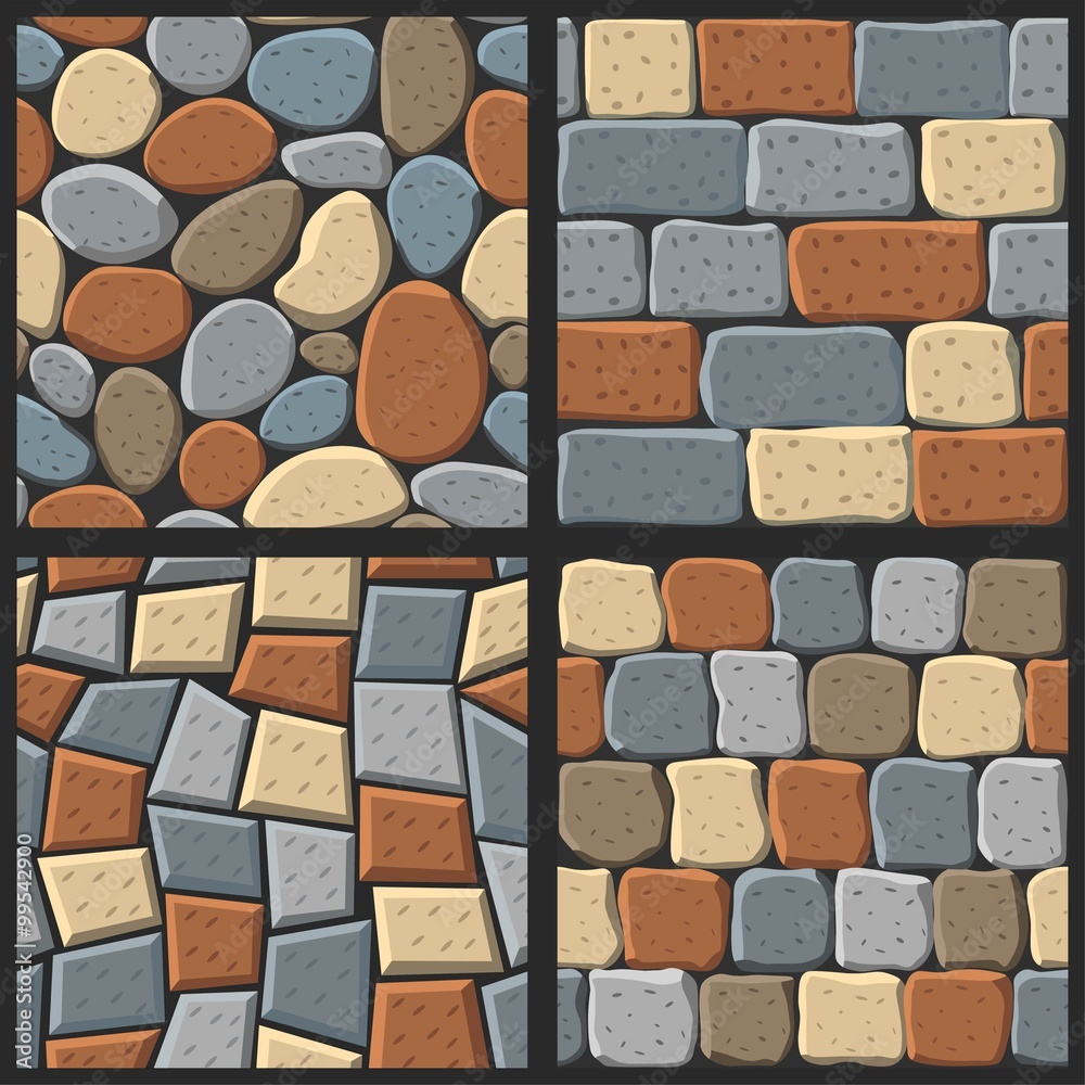 Vector cartoon seamless texture collection of bricks and tile Vector cartoon seamless texture collection of bricks and tile