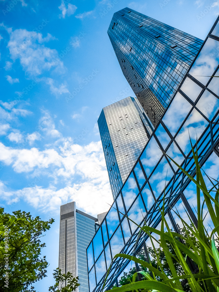 Modern skyscrapers in business district with blue sky