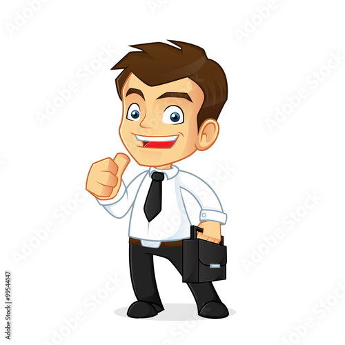 Businessman holding a briefcase giving thumb up photo