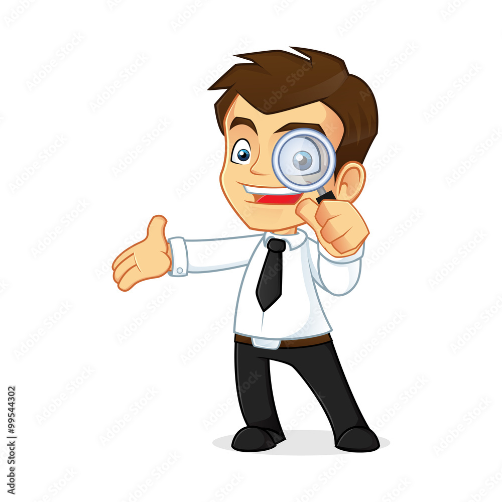 Businessman holding a magnifying glass