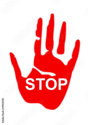 Hand mit Schriftzug "Stop"