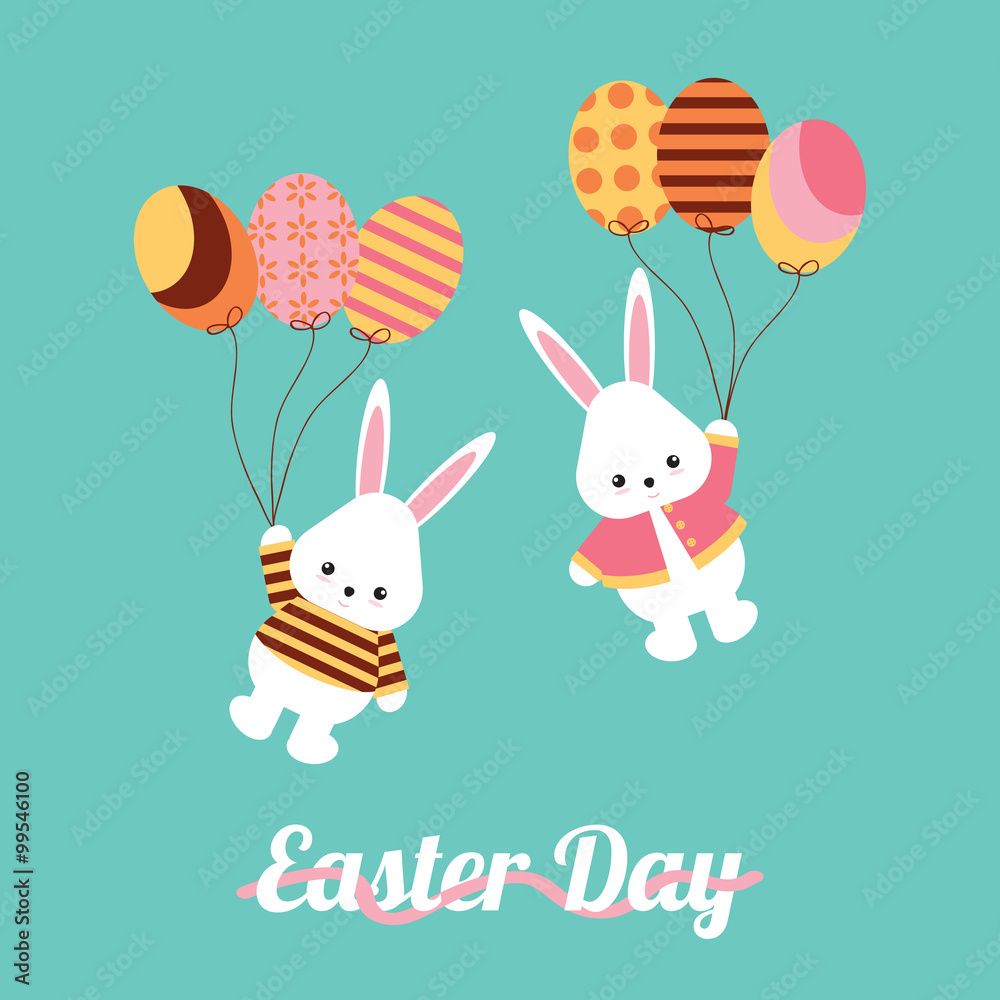 Easter bunnies and easter eggs bubble. Vector flat illustration Easter bunnies and easter eggs bubble. Vector flat illustration