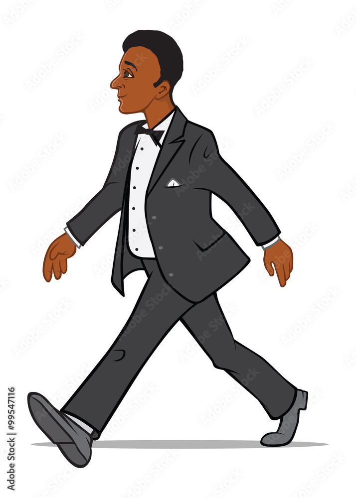 cartoon vector illustration of a Black Man in a Tuxedo Walking cartoon vector illustration of a Black Man in a Tuxedo Walking