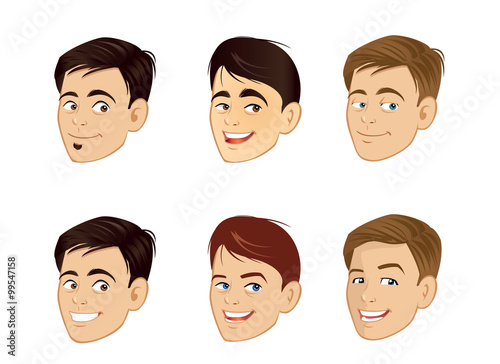 cartoon vector illustration of a mens smiling faces

