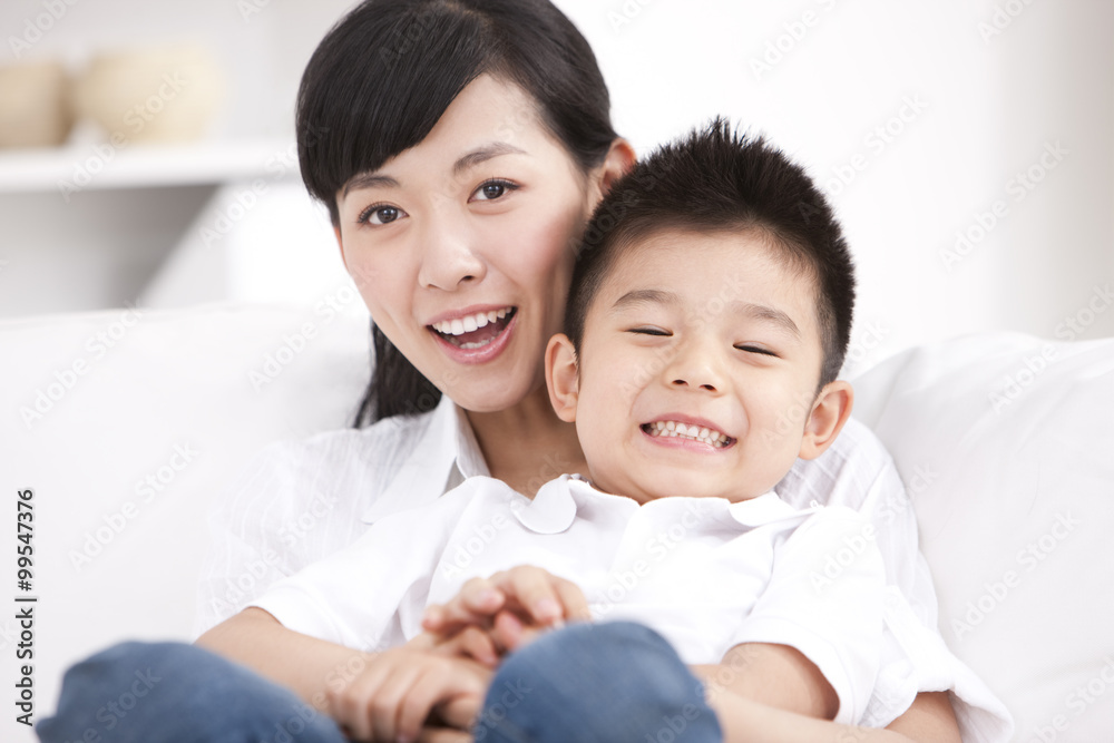 Tender moment between mother and son Tender moment between mother and son