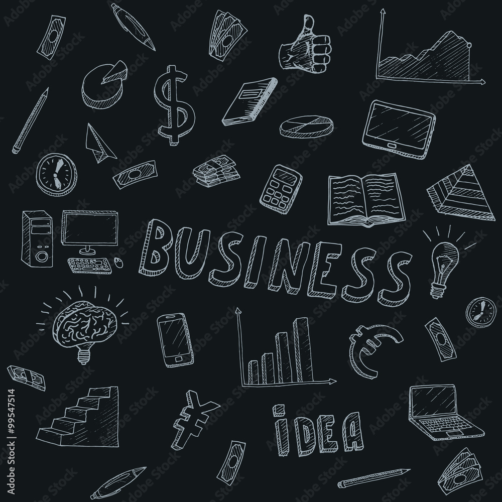 Business Idea doodles icons set.
