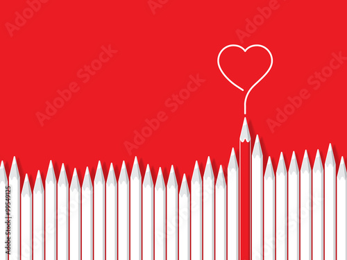 Valentine's day concept, Colorful pencils with heart line