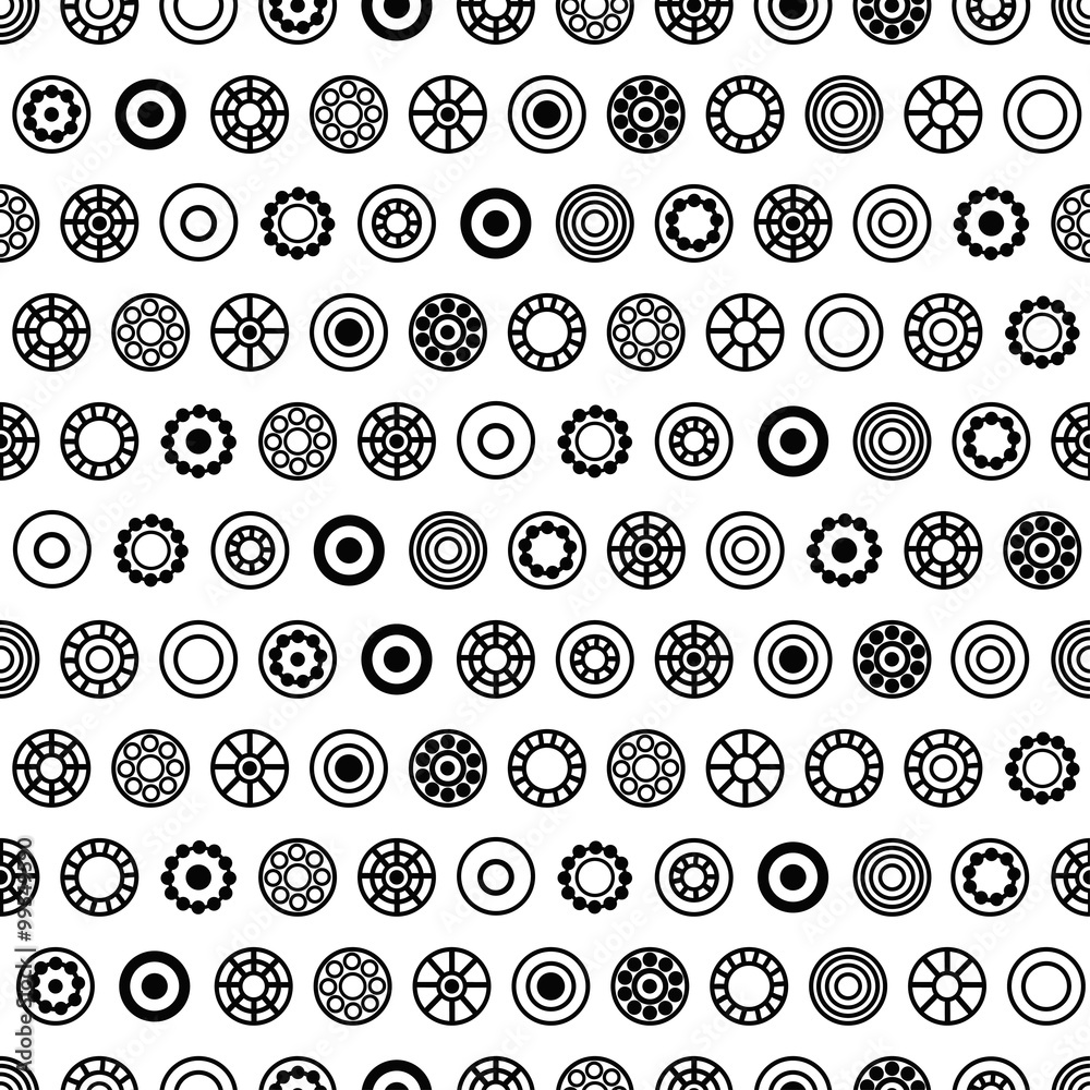 Black and white circle vector seamless pattern.